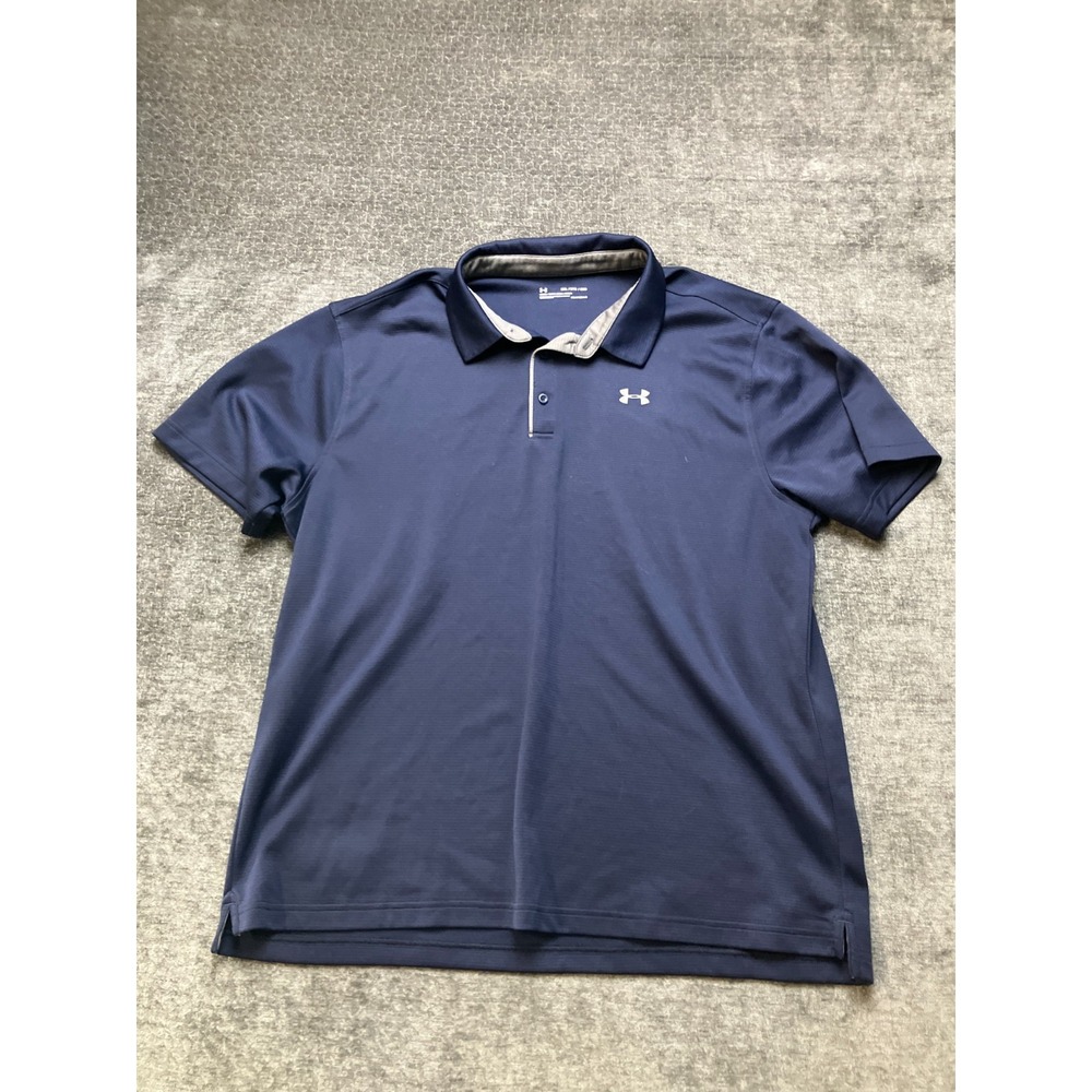 Under Armour‎ Heatgear Polo Shirt Mens 2XL Navy Blue Loose Fit Performance Golf